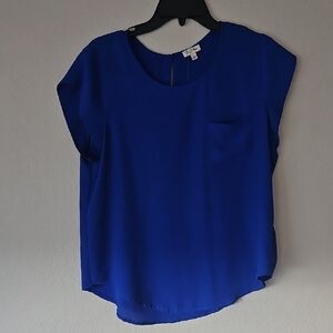 Lily White Royal Blue Short-Sleeve Blouse Large